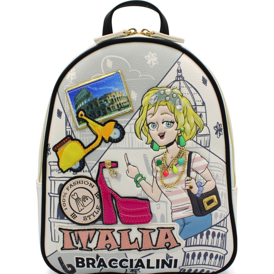 Borse Da Donna Braccialini | Braccialini Zaino Cartoline Bianco Roma B17083-Yy-818-Uni