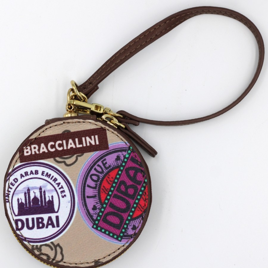 Accessori Da Donna Braccialini | Portamonete Braccialini Rotondo Con Cerniera Beige Con Illustrazioni Colorate Di Dubai B16118-818