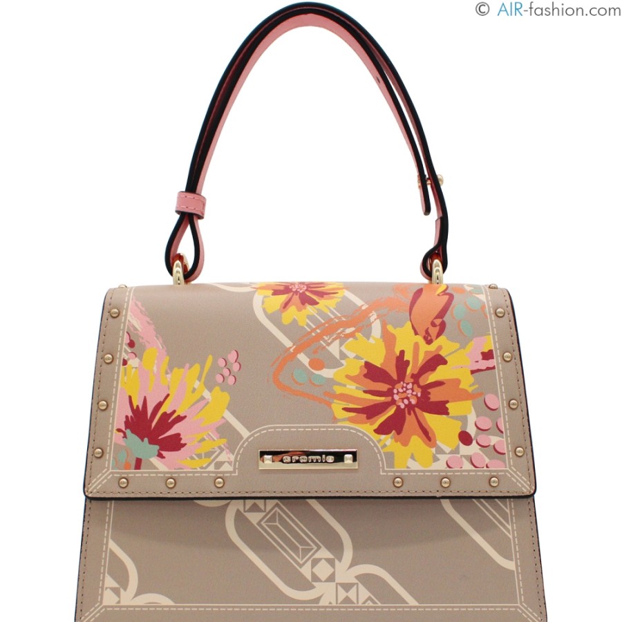 Borse Da Donna Cromia | Borsa Cromia Con Patta In Pelle Beige Con Fantasia Floreale, Made In Italy 1405519_Te