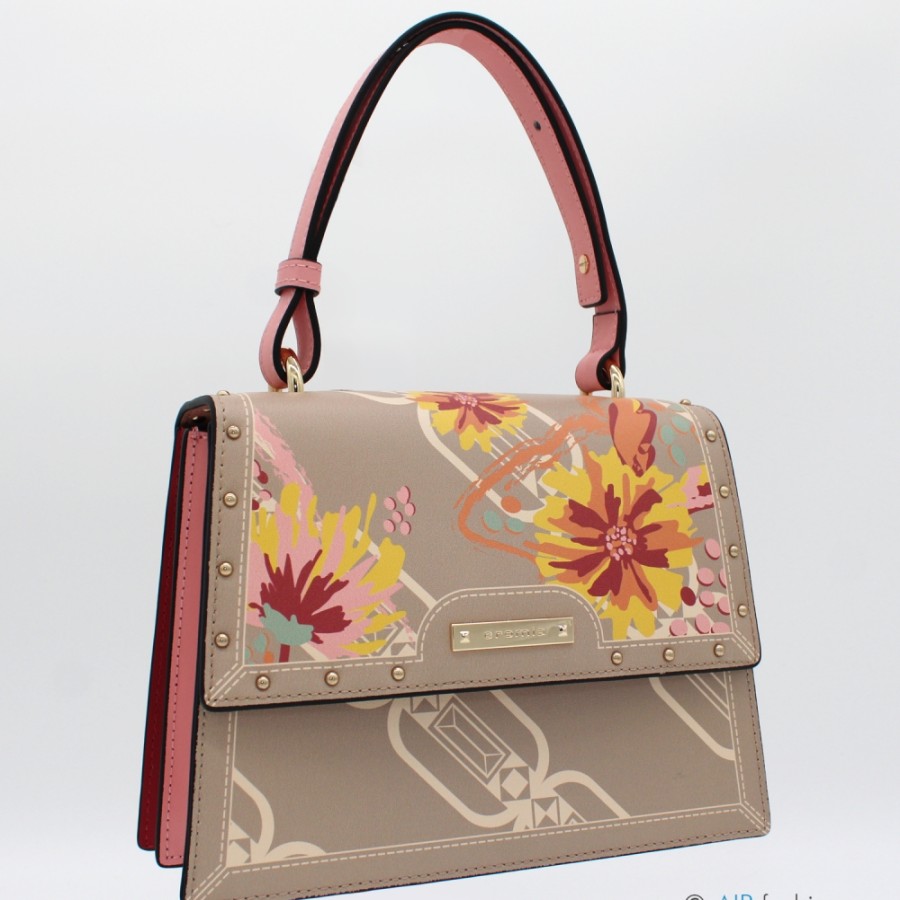 Borse Da Donna Cromia | Borsa Cromia Con Patta In Pelle Beige Con Fantasia Floreale, Made In Italy 1405519_Te