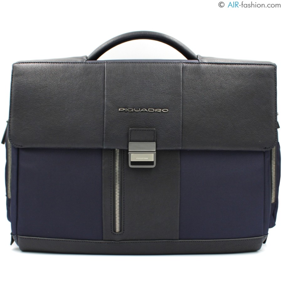 Borse Da Lavoro PIQUADRO | Cartella Piquadro Porta Laptop E Documenti In Nylon Blu E Pelle Nera Ca1045Br/Blu