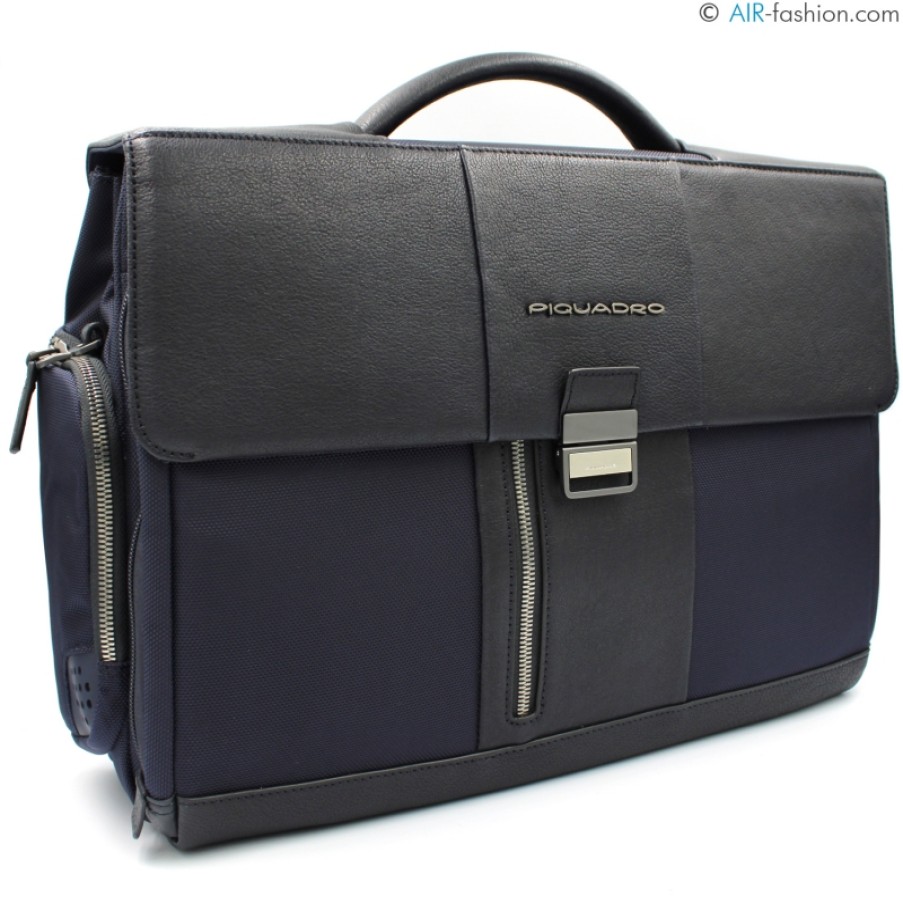 Borse Da Lavoro PIQUADRO | Cartella Piquadro Porta Laptop E Documenti In Nylon Blu E Pelle Nera Ca1045Br/Blu