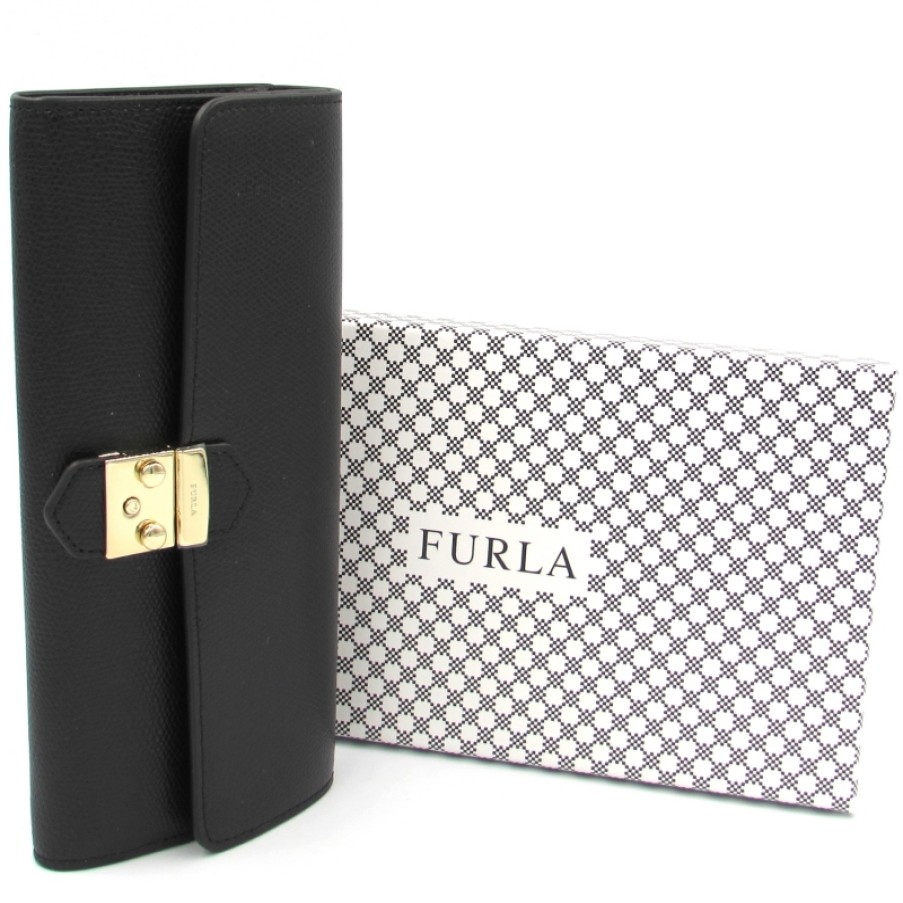 Accessori Da Donna FURLA | Portafoglio Lungo In Pelle Nera Furla Metropolis 0978737