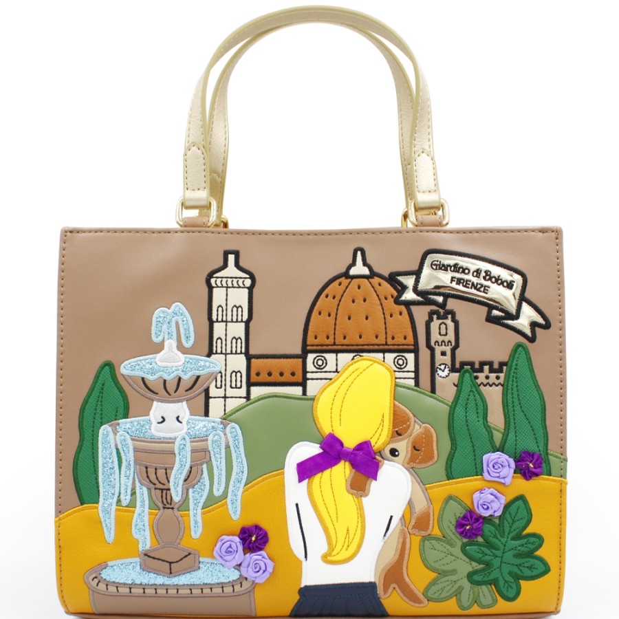 Borse Da Donna Braccialini | Borsa Tote Braccialini Con Immagine Collage Di Firenze In Stile Cartoon B14810