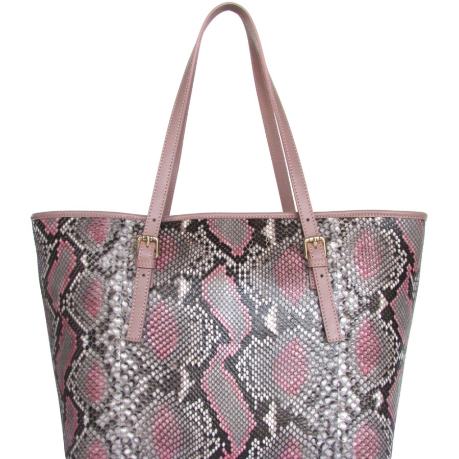 Borse Da Donna Cosmina Suciu | Cosmina Suciu Borsa Shopper Luxury In Pitone Grigio-Rosa-Multicolor Made In Italy