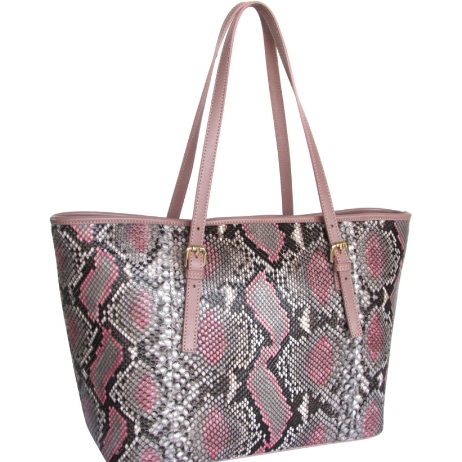 Borse Da Donna Cosmina Suciu | Cosmina Suciu Borsa Shopper Luxury In Pitone Grigio-Rosa-Multicolor Made In Italy