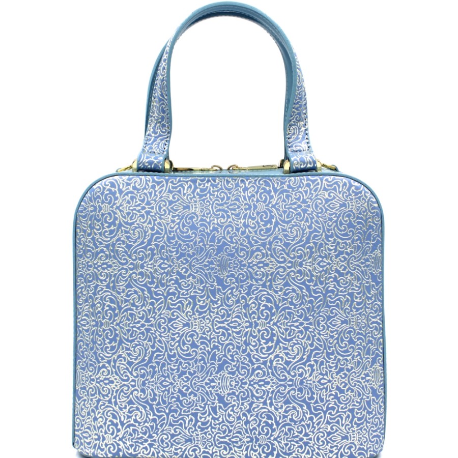 Borse Da Donna Gilda Tonelli | Gilda Tonelli Borsa In Pelle Azzurra Con Ornamento Dorato Arabesque 4402