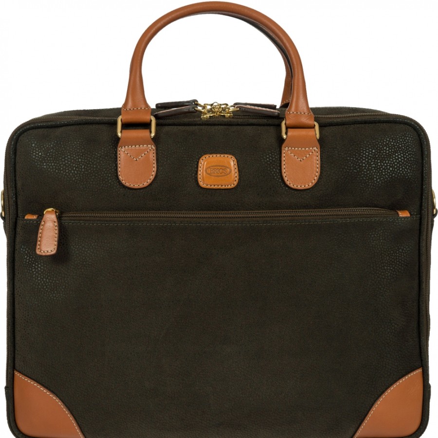 Borse Da Lavoro BRIC'S | Bric'S Life 15 Cartella Porta Laptop In Tessuto Resistente E Pelle, Colore Oliva Blf15130.378