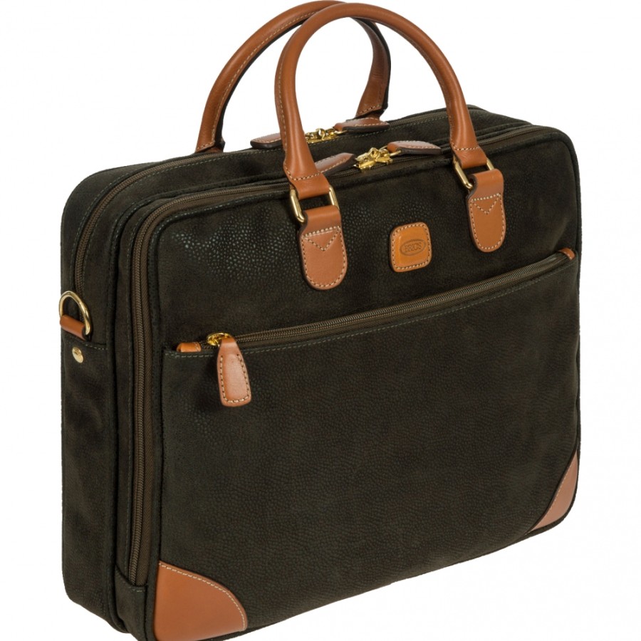 Borse Da Lavoro BRIC'S | Bric'S Life 15 Cartella Porta Laptop In Tessuto Resistente E Pelle, Colore Oliva Blf15130.378