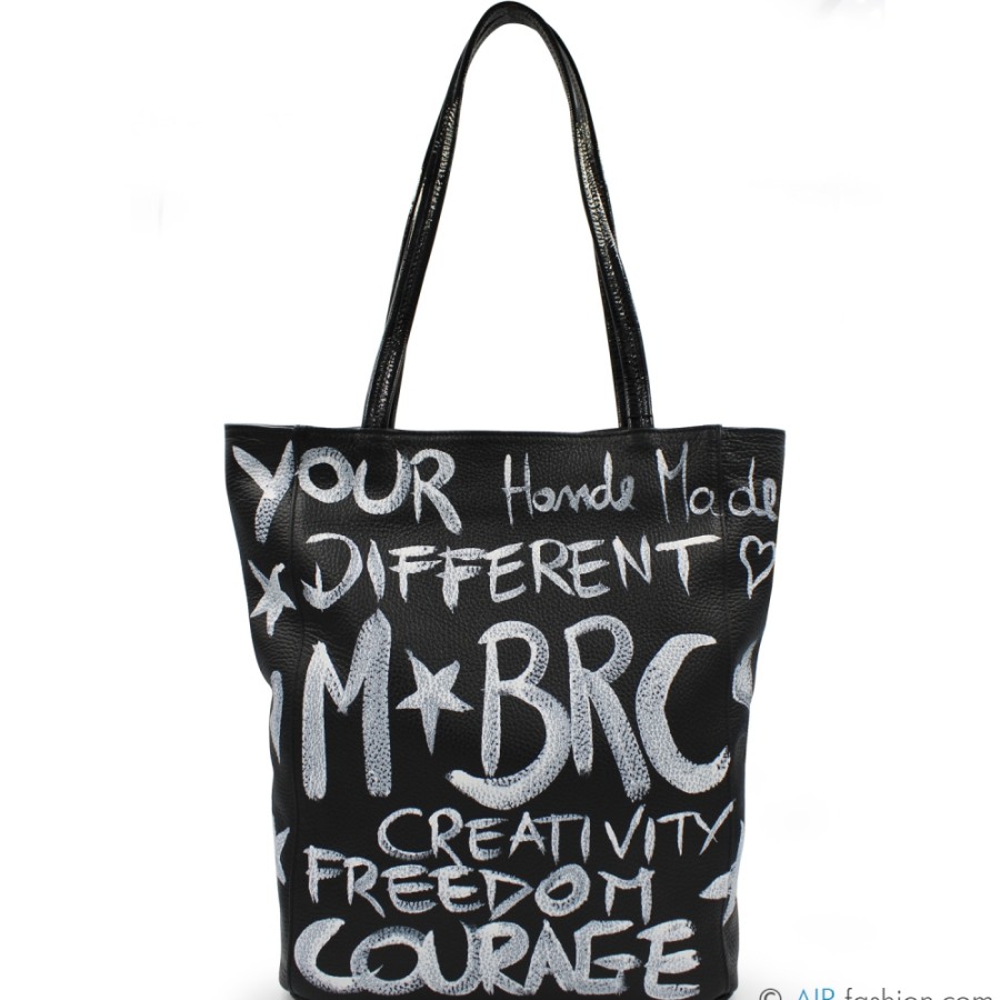 Borse Da Donna M*BRC | Borsa Shopper M*Brc In Pelle Nera Dipinta A Mano, Made In Italy F240