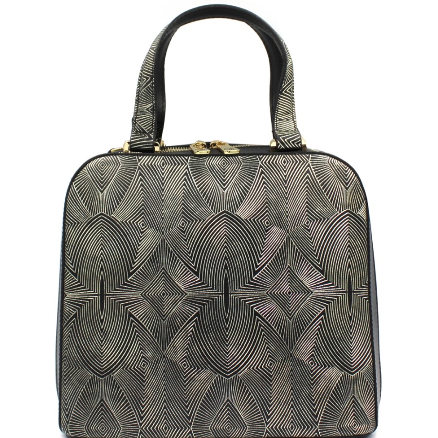 Borse Da Donna Gilda Tonelli | Borsa Gilda Tonelli Rettangolare In Pelle Nera Con Ornamento Dorato Made In Italy 4402