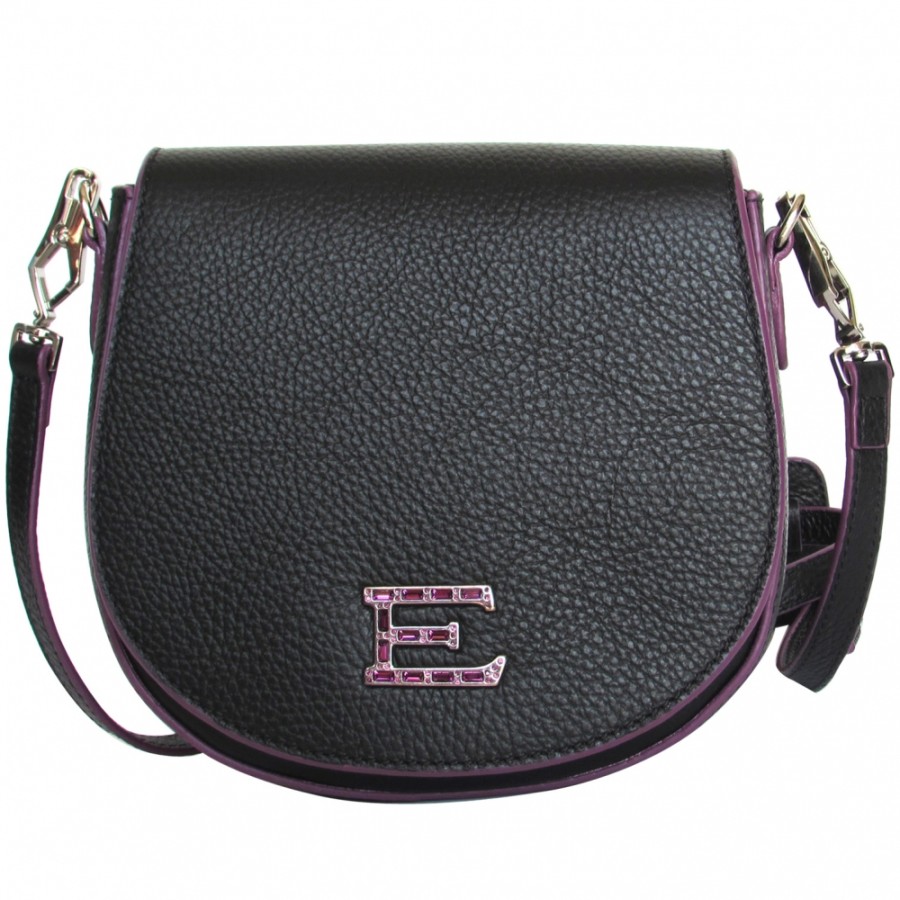 Borse Da Donna ERMANNO Ermanno Scervino | Ermanno Ermanno Scervino Borsa A Tracolla Piccola In Pelle Nera Con Bordo Fucsia Made In Italy 12400197