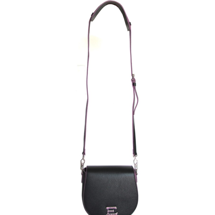 Borse Da Donna ERMANNO Ermanno Scervino | Ermanno Ermanno Scervino Borsa A Tracolla Piccola In Pelle Nera Con Bordo Fucsia Made In Italy 12400197