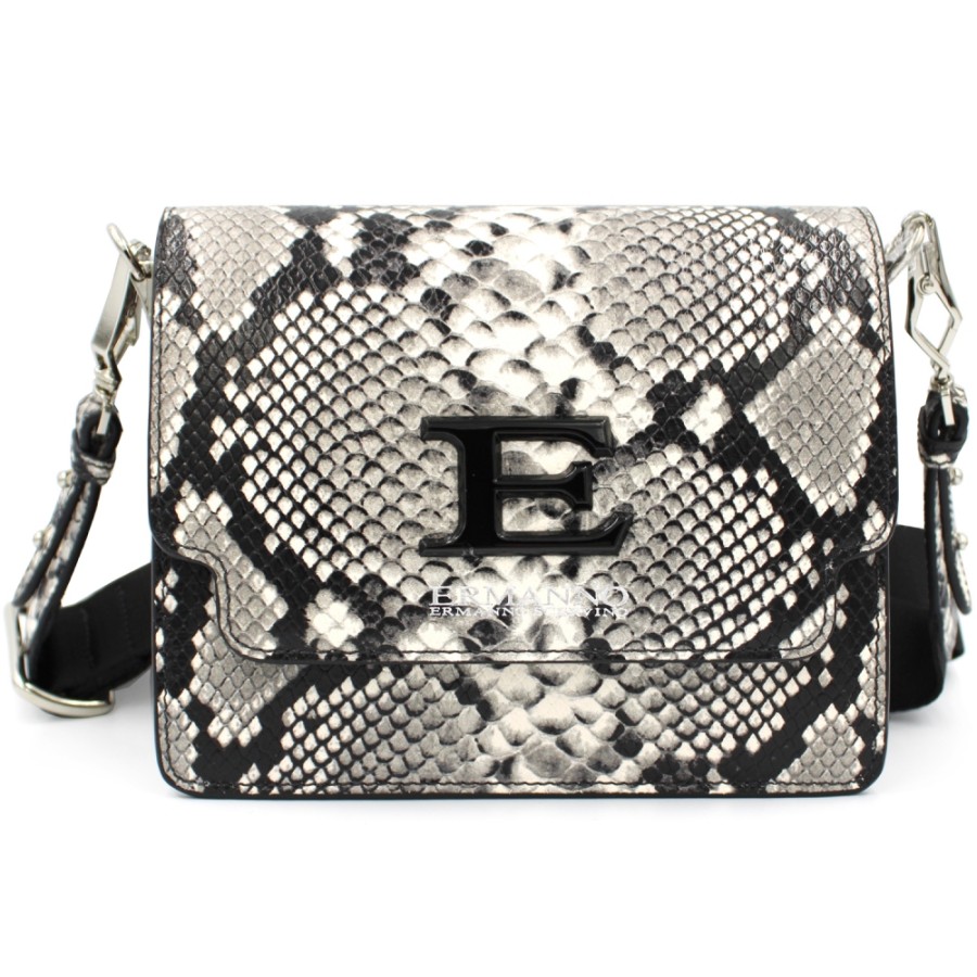 Borse Da Donna ERMANNO Ermanno Scervino | Ermanno Ermanno Scervino Designer Borsa A Tracolla Piccola Con Patta In Pelle Con Motivo Pitone Grigio 12400784