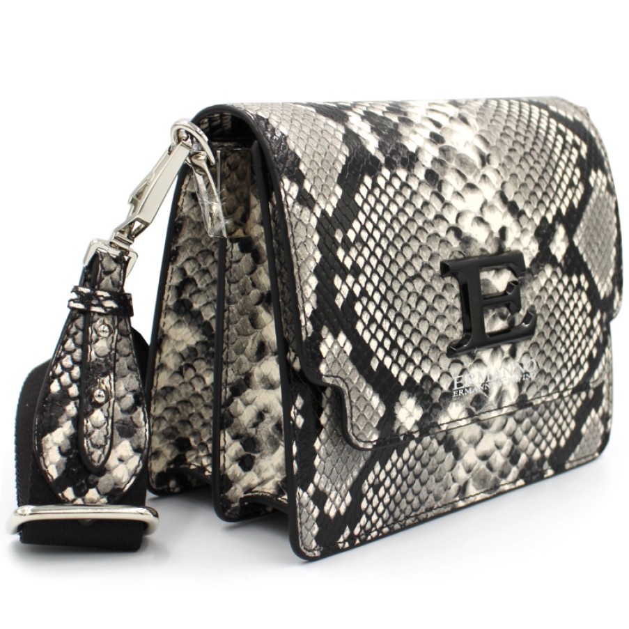 Borse Da Donna ERMANNO Ermanno Scervino | Ermanno Ermanno Scervino Designer Borsa A Tracolla Piccola Con Patta In Pelle Con Motivo Pitone Grigio 12400784