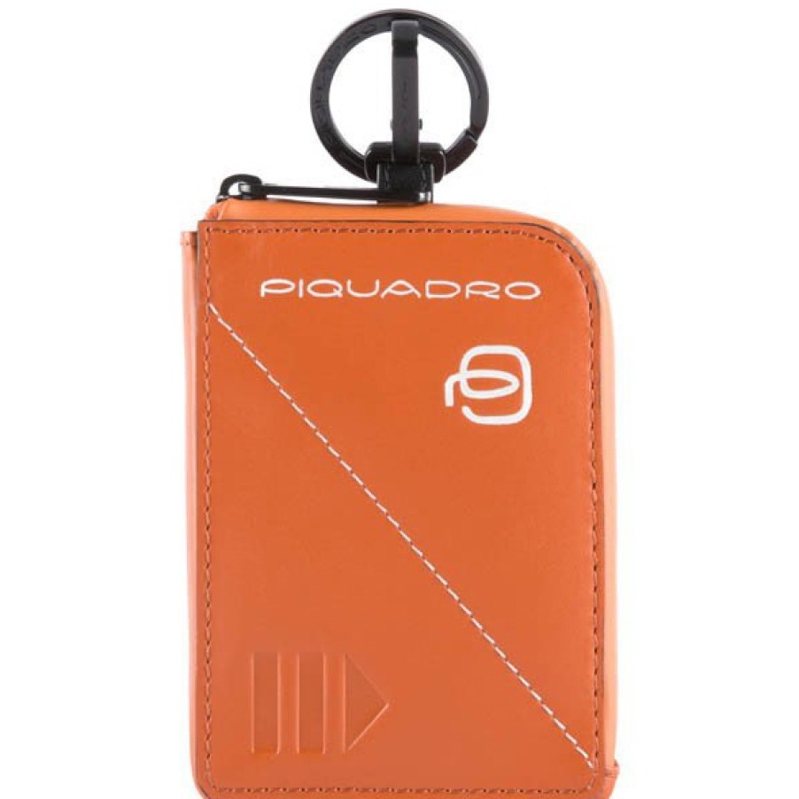 Accessori Da Uomo PIQUADRO | Portacarte Piquadro Portachiavi In Pelle Arancione Con Antifurto Connequ Ac4801W97-Ar