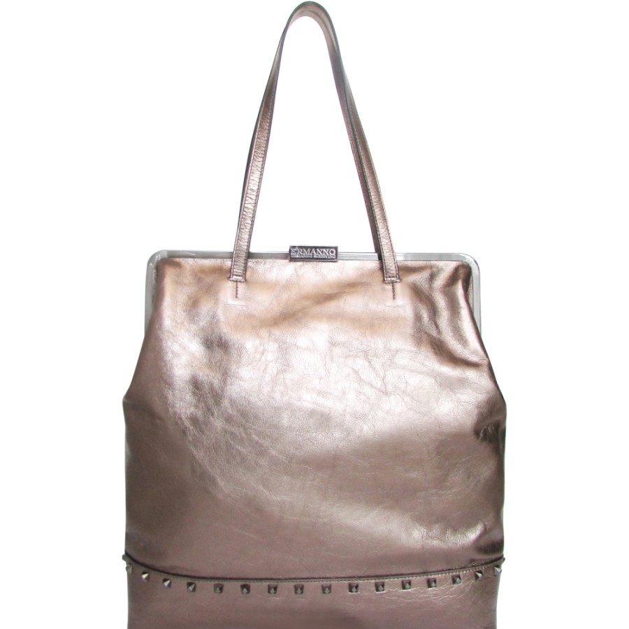 Borse Da Donna ERMANNO Ermanno Scervino | Ermanno Ermanno Scervino Borsa In Pelle Bronzo Stile Retro-Rock Con Borchie 12400463Bro