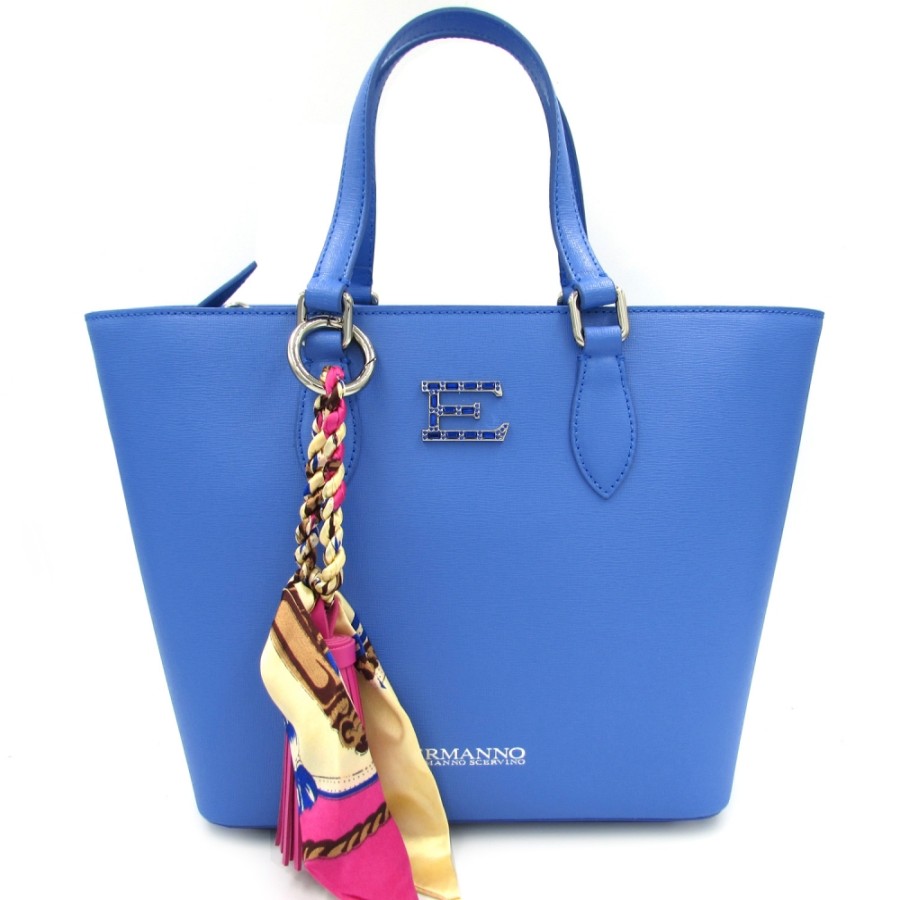 Borse Da Donna ERMANNO Ermanno Scervino | Ermanno Ermanno Scervino Borsa Shopper E Portafoglio In Pelle Blu Moda Donna Made In Italy 1240031012600086