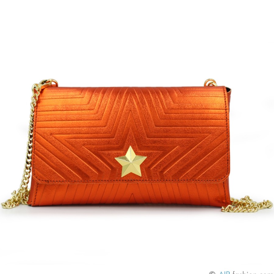 Borse Da Donna M*BRC | M*Brc Pochette In Pelle Metallizzata Arancione Con Tracolla A Catena F223_Arancio