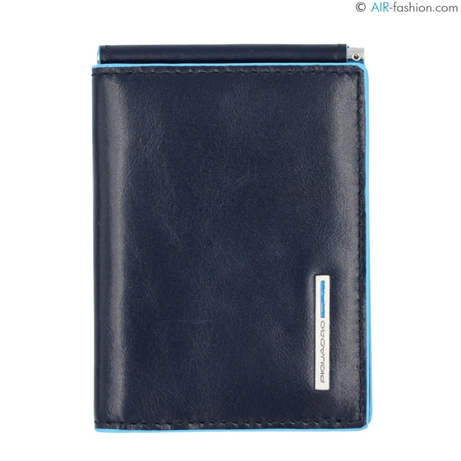 Accessori Da Uomo PIQUADRO | Portafoglio Piquadro Uomo Porta Carte Di Credito Con Fermasoldi In Pelle Blu Pu3890B2/Blu2