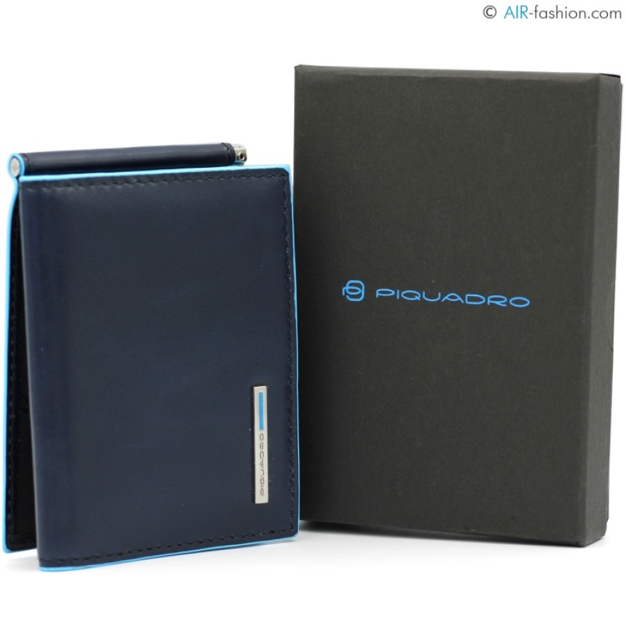 Accessori Da Uomo PIQUADRO | Portafoglio Piquadro Uomo Porta Carte Di Credito Con Fermasoldi In Pelle Blu Pu3890B2/Blu2