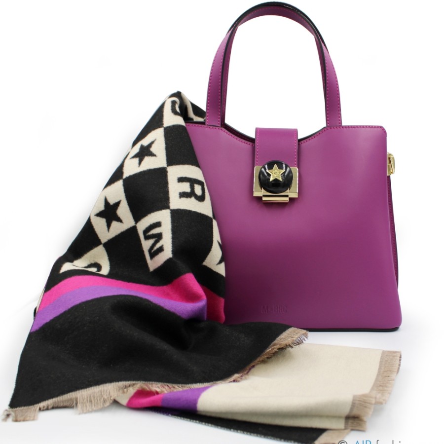 Borse Da Donna M*BRC | M*Brc Borsa In Pelle Fucsia + Sciarpa In Regalo, Made In Italy F230_Amarena