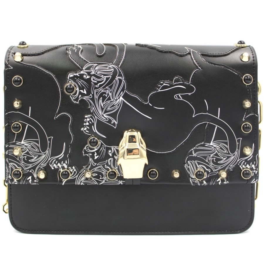 Borse Da Donna CLASSE Cavalli | Borsa Cavalli Class Milano Nera Con Applicazione Di Leone In Stile Greco Antico C82Pwcq40042999