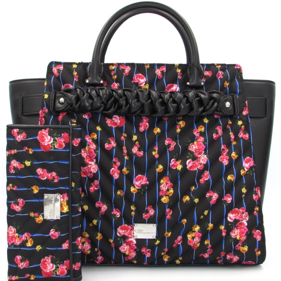 Borse Da Donna Blumarine | Romantica Borsa Nera Da Donna Di Blumarine Con Stampa Floreale + Portafoglio Abbinato