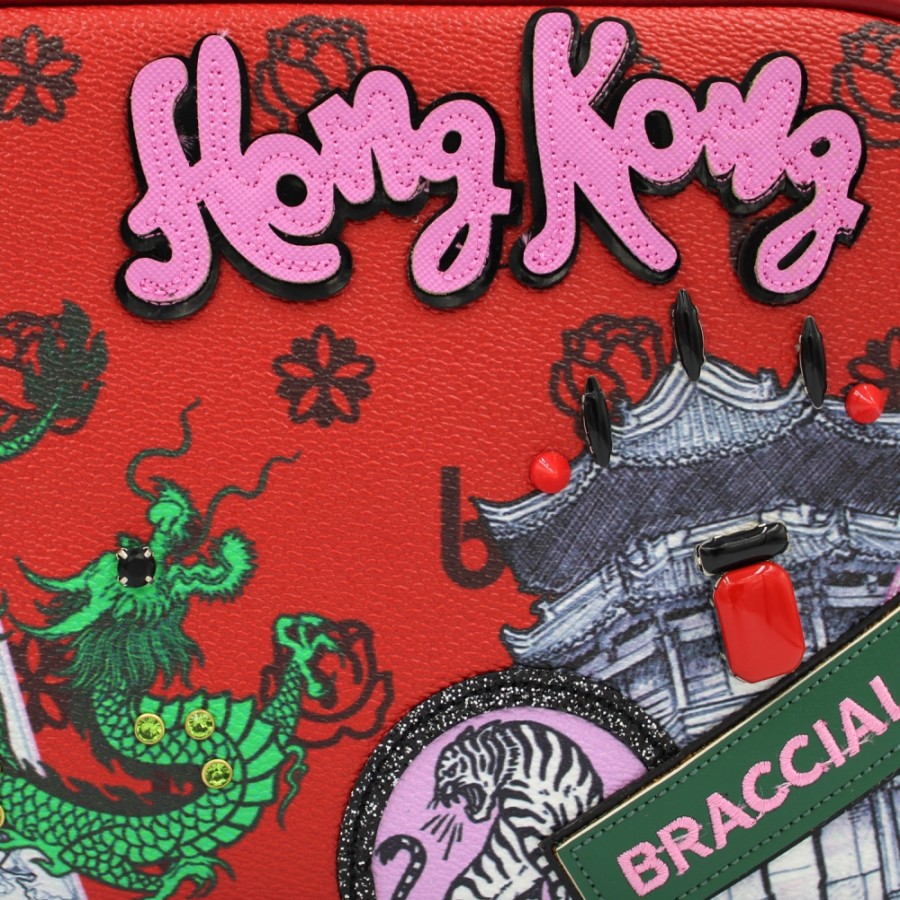 Borse Da Donna Braccialini | Borsa A Tracolla Rossa Braccialini Con Applicazione, Tema: Attrazioni Turistiche Di Hong Kong B16110