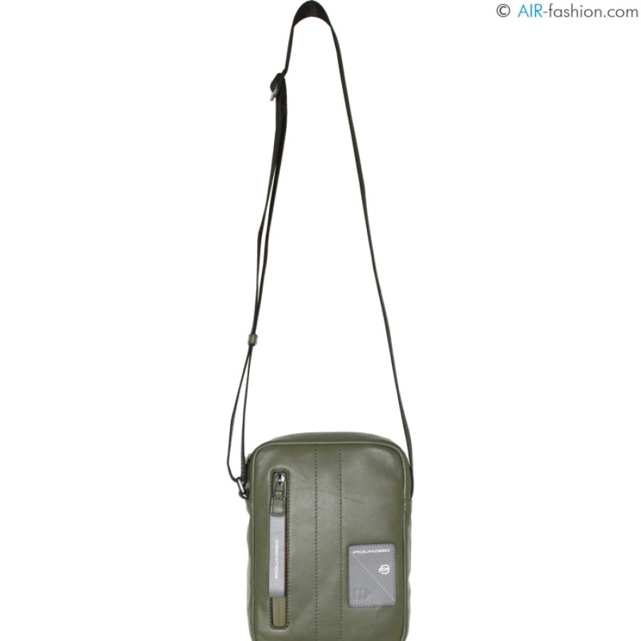 Borse Da Uomo PIQUADRO | Piquadro Borsa A Tracolla Moda Uomo In Pelle Verde Per Mini Ipad Ca3084W97/Ve