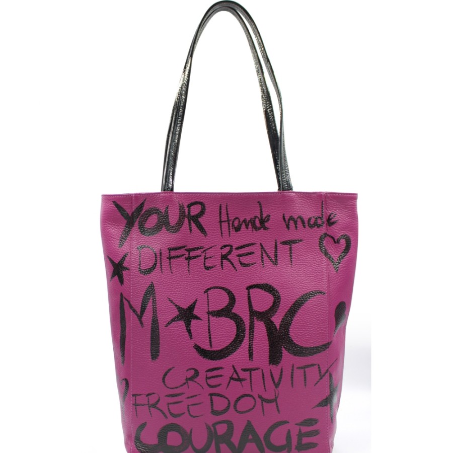 Borse Da Donna M*BRC | Borsa Shopper M*Brc In Pelle Lilla Dipinta A Mano, Made In Italy F240_Amarena