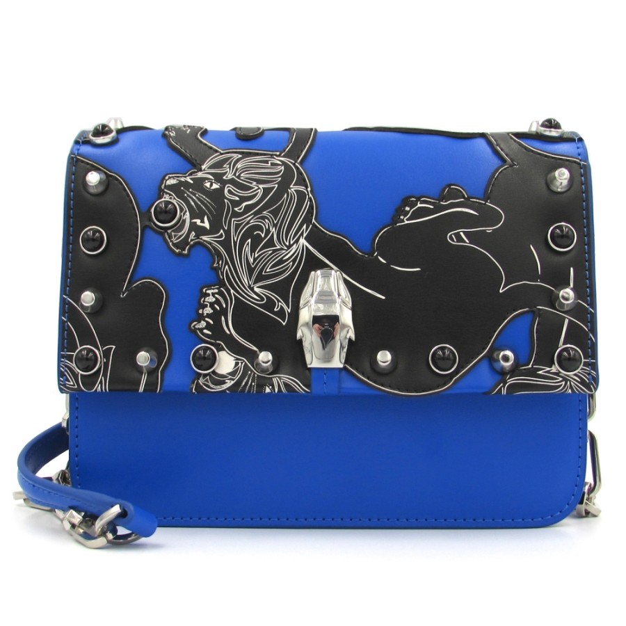 Borse Da Donna CLASSE Cavalli | Borsa Mini Cavalli Class Blu Con Applicazione Di Leone In Stile Greco Antico C83Pwcrr0052080