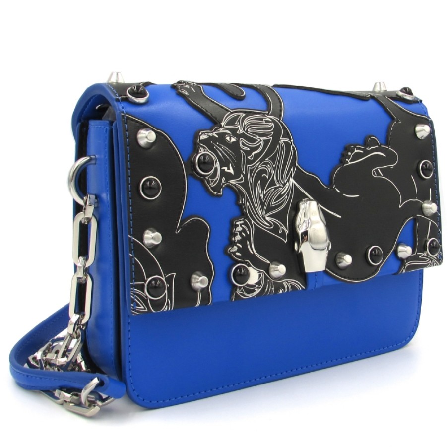 Borse Da Donna CLASSE Cavalli | Borsa Mini Cavalli Class Blu Con Applicazione Di Leone In Stile Greco Antico C83Pwcrr0052080