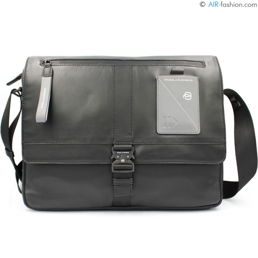 Borse Da Uomo PIQUADRO | Piquadro Borsa Messenger Da Uomo In Pelle Nera Con Tasche Per Laptop E Ipad Ca4639W97