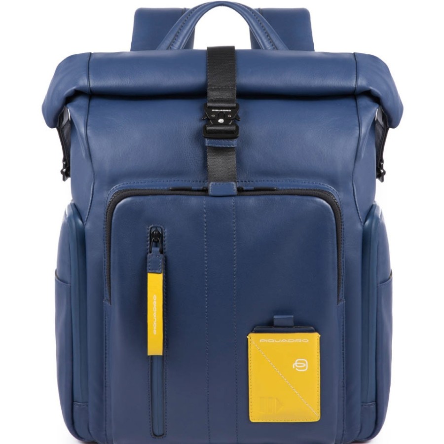 Borse Da Uomo PIQUADRO | Piquadro Zaino Uomo In Pelle Blu Porta Laptop Con Slot Power Bank Ca4789W97Bm/Blu2