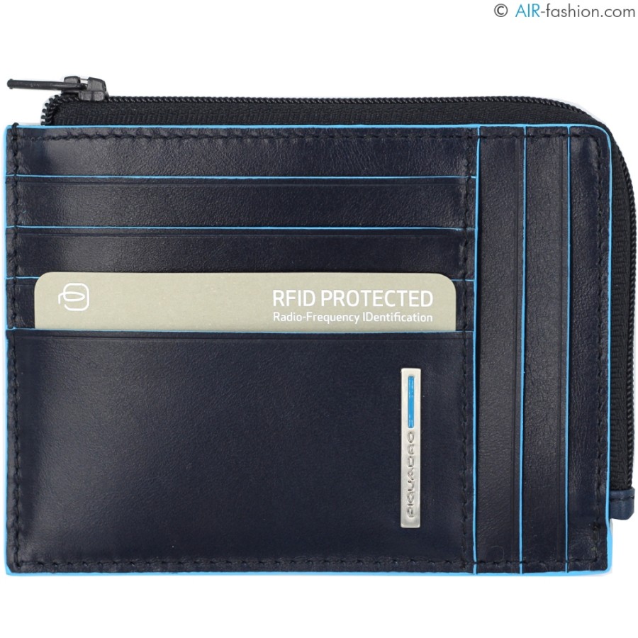 Accessori Da Uomo PIQUADRO | Piquadro Portafoglio Uomo In Pelle Blu Con Cerniera, Con Protezione Rfid Pu1243B2R/Blu2