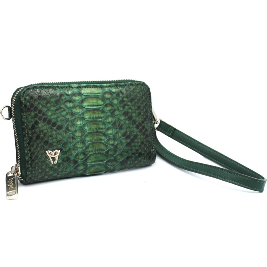 Accessori Da Donna GHIBLI | Pochette Ghibli Verde - Porta Cellulare In Vera Pelle Di Pitone 4610