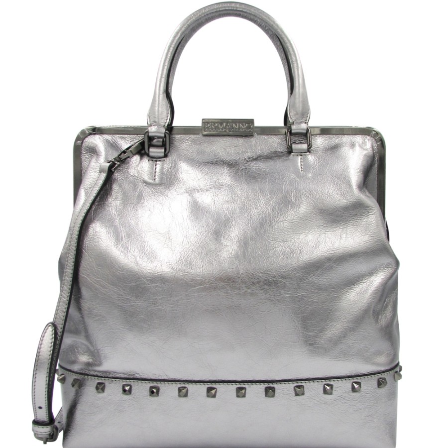 Borse Da Donna ERMANNO Ermanno Scervino | Ermanno Ermanno Scervino Borsa In Pelle Metallizzata Argento Con Borchie Stile Retro-Moderno 12400464Argento