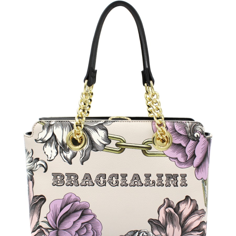 Borse Da Donna Braccialini | Braccialini Borsa Piccola Con Stampa Rose, Colore Cipria B14301