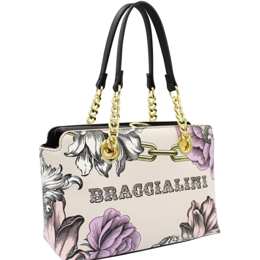 Borse Da Donna Braccialini | Braccialini Borsa Piccola Con Stampa Rose, Colore Cipria B14301