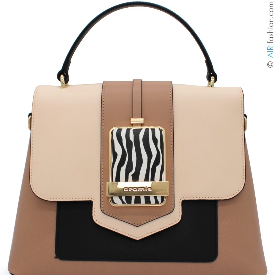 Borse Da Donna Cromia | Borsa A Tracolla In Pelle Beige Di Design Cromia Con Accessori Color Zebra 1405551