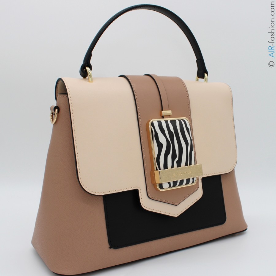 Borse Da Donna Cromia | Borsa A Tracolla In Pelle Beige Di Design Cromia Con Accessori Color Zebra 1405551