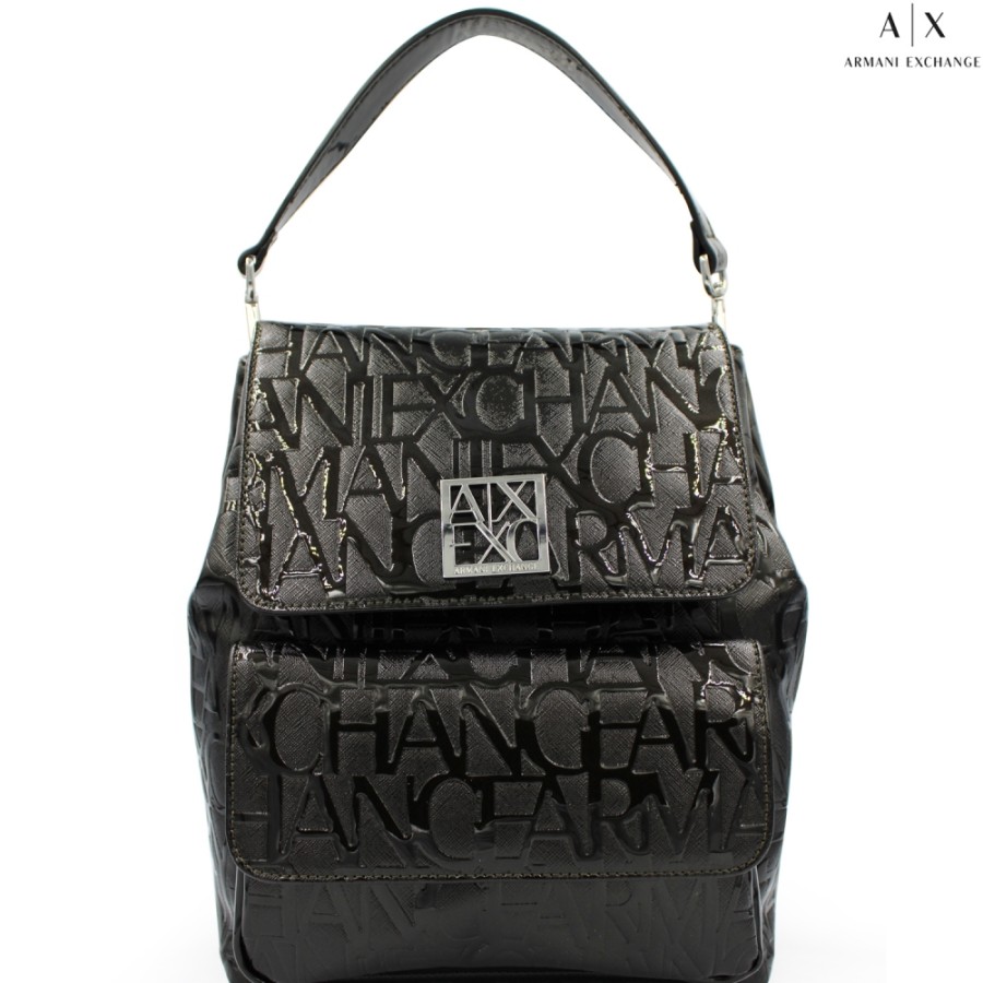 Borse Da Donna scambio Armani | Armani Exchange Zaino Nero Lucido Con Loghi In Rilievo 942660-Cc794-Nero