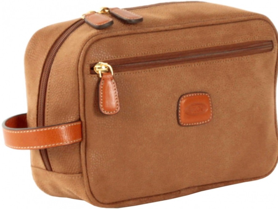 Bagagli: Borse Da Viaggio E Valigie BRIC'S | Bric'S Beauty-Case Borsa Da Viaggio Per Cosmetici In Tessuto Resistente E Pelle Color Cuoio Blf00601.216