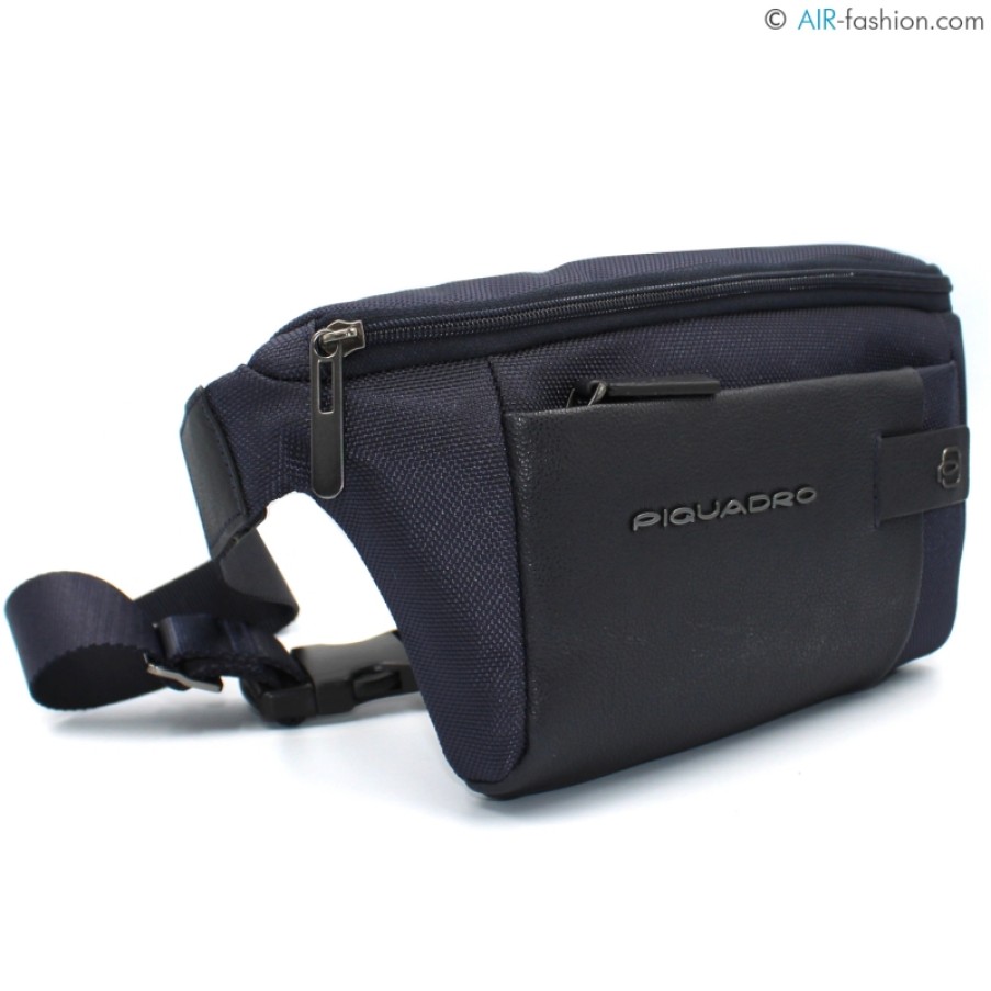 Borse Da Uomo PIQUADRO | Marsupio Piquadro Da Uomo In Nylon Blu E Pelle Nera Ca2174Br/Blu