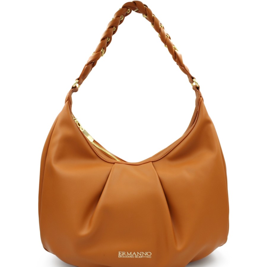 Borse Da Donna ERMANNO Ermanno Scervino | Ermanno Ermanno Scervino Borsa Hobo Da Donna Morbida Marrone 12401255